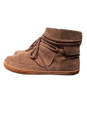 UGG Suede Reid Ankle Boots Shearling Lining Side Zipper Women's 8 Chestnut Brown